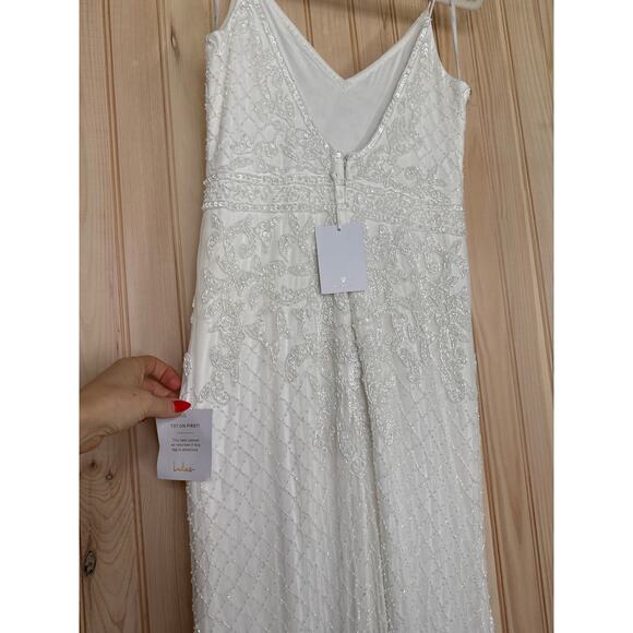 NWT Lulus Cherished Vow White Beaded Backless Mermaid Maxi Dress Wedding Bride M - Picture 6 of 11